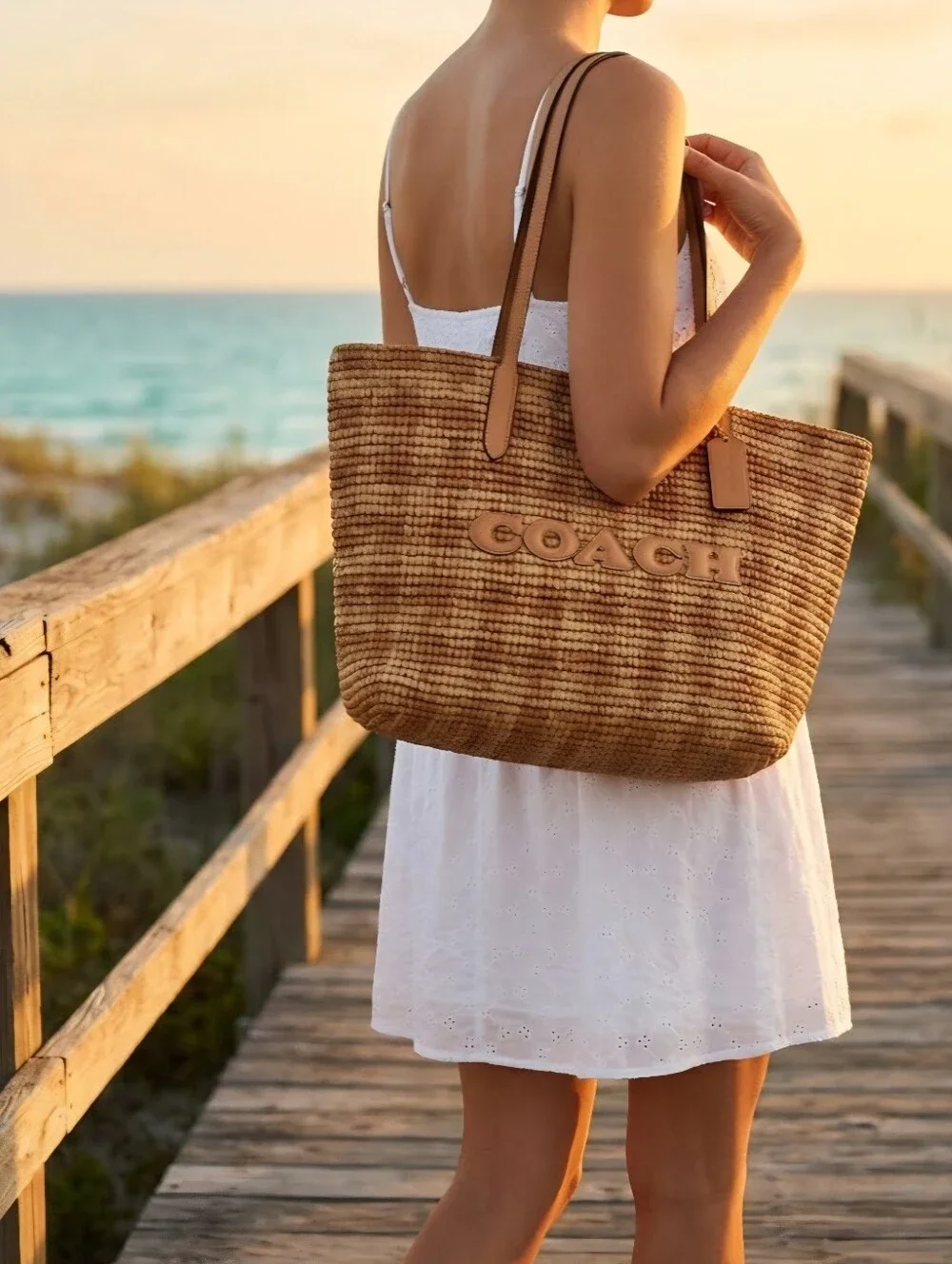 COACH Gingham Print Tote Bag (Full Size) In Tan W/Gold Hardware. NEW!